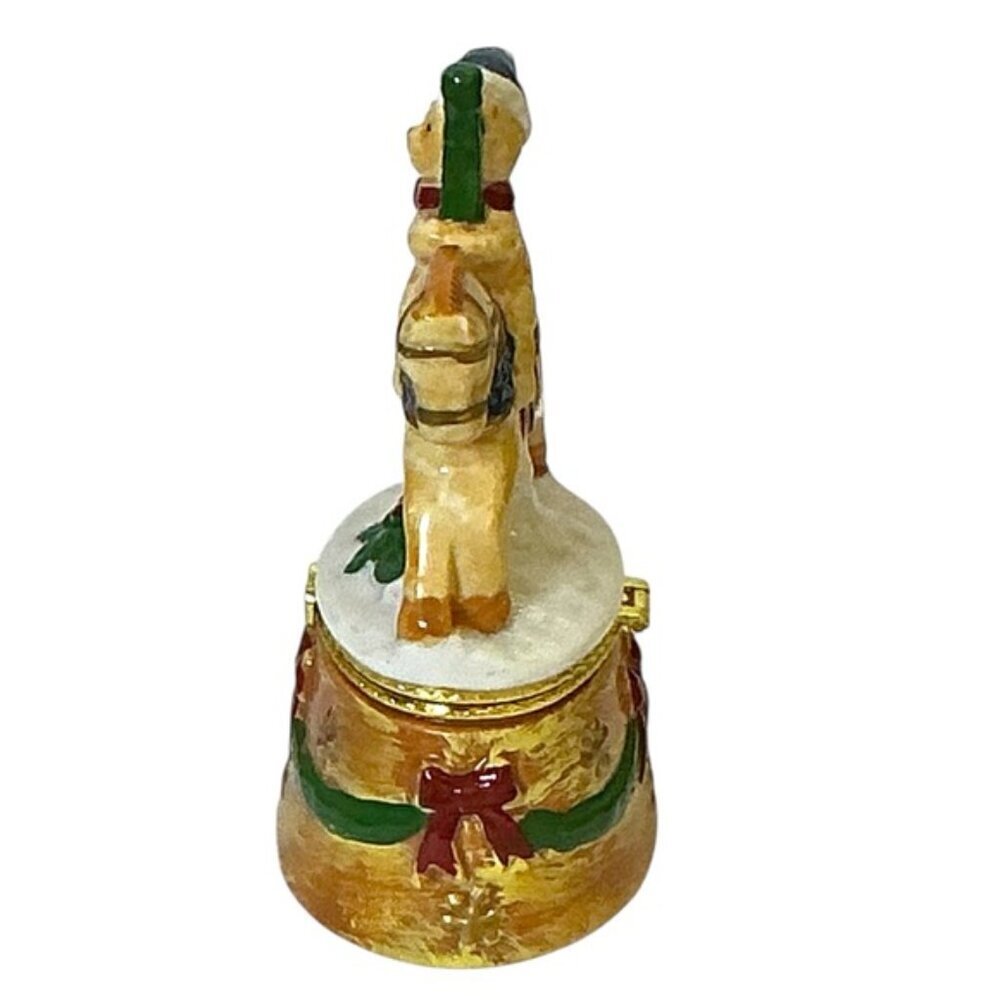 Vintage Hand Painted Trinket Box Hinged Christmas Santa Bear Carousel Horse 1990 - Picture 5 of 16